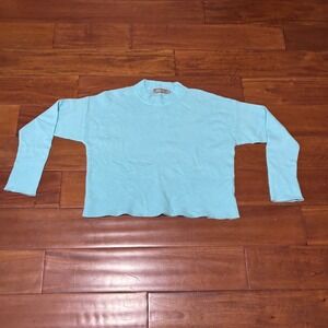Brodie 100 % Cashmere Light Blue Mock Neck Ribbed Cropped Sweater Size M